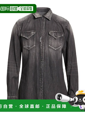 1h可退 香港直邮Dsquared2 二次方 男士 牛仔布衬衫 black黑色 舒