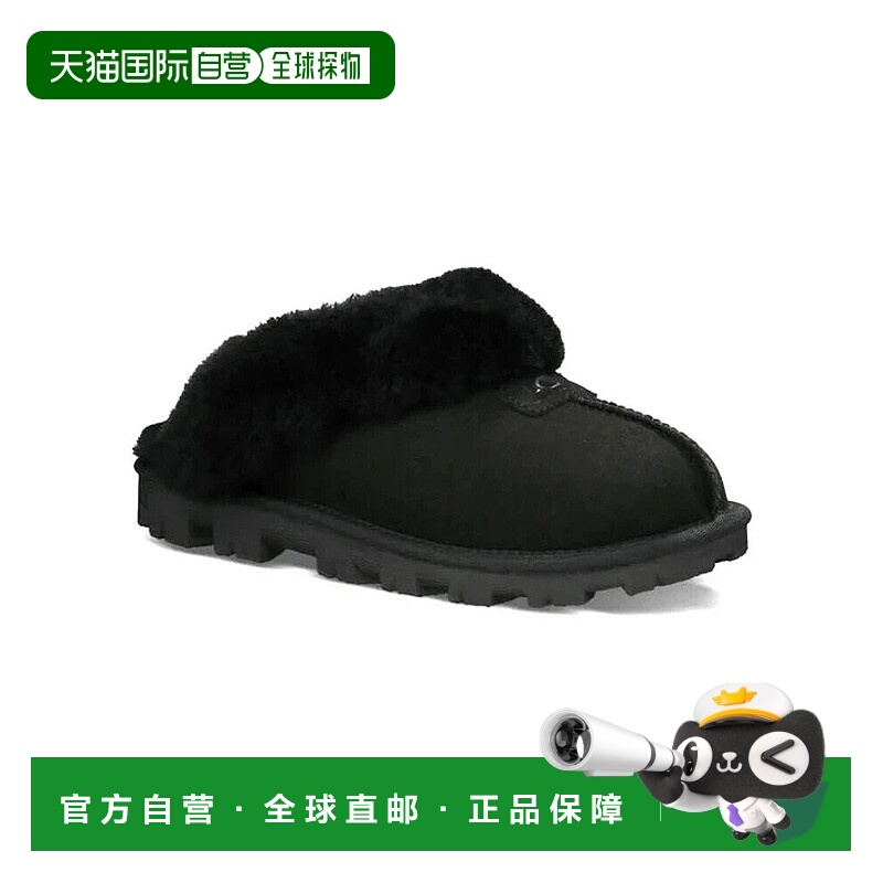 自营UGG Coquette 5125-FUR女式拖鞋，黑色绒面革镶边，舒适型，