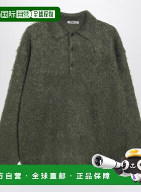 1h可退 香港直邮AURALEE 男士 MOHAIRBLEND 橄榄绿绿色磨毛Polo衫