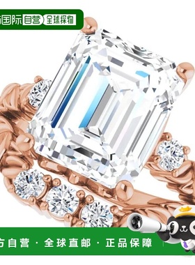 自营 pompeii35 1/2 克拉钻石和祖母绿切割莫桑石小叶订婚戒指（