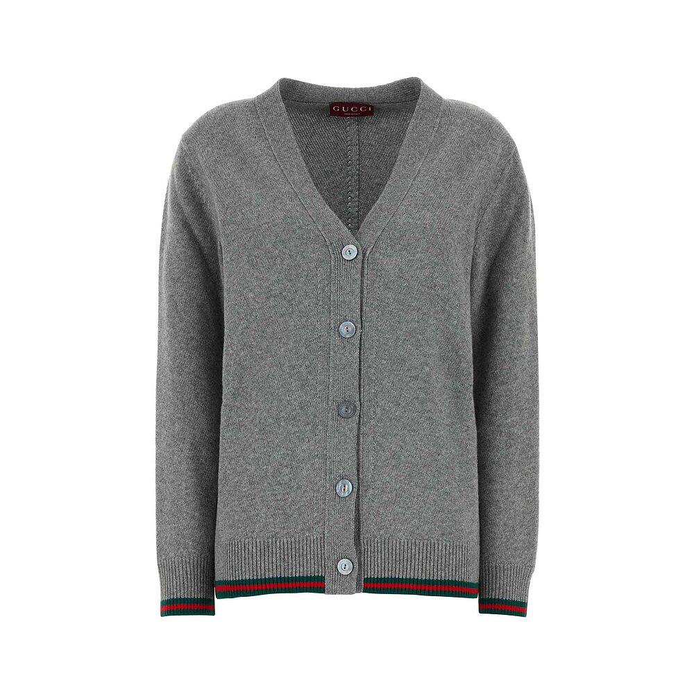 GUCCI 女士针织毛衣 813834XKEJC1230 SS2025 灰色 V领针织衫