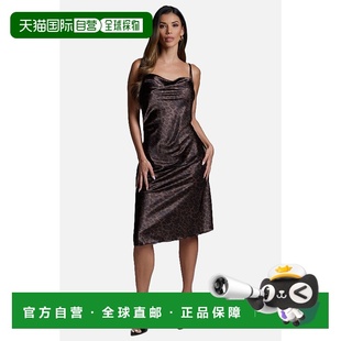 Print Satin dark Women cheetah Dress Midi 自营Bebe Cowl