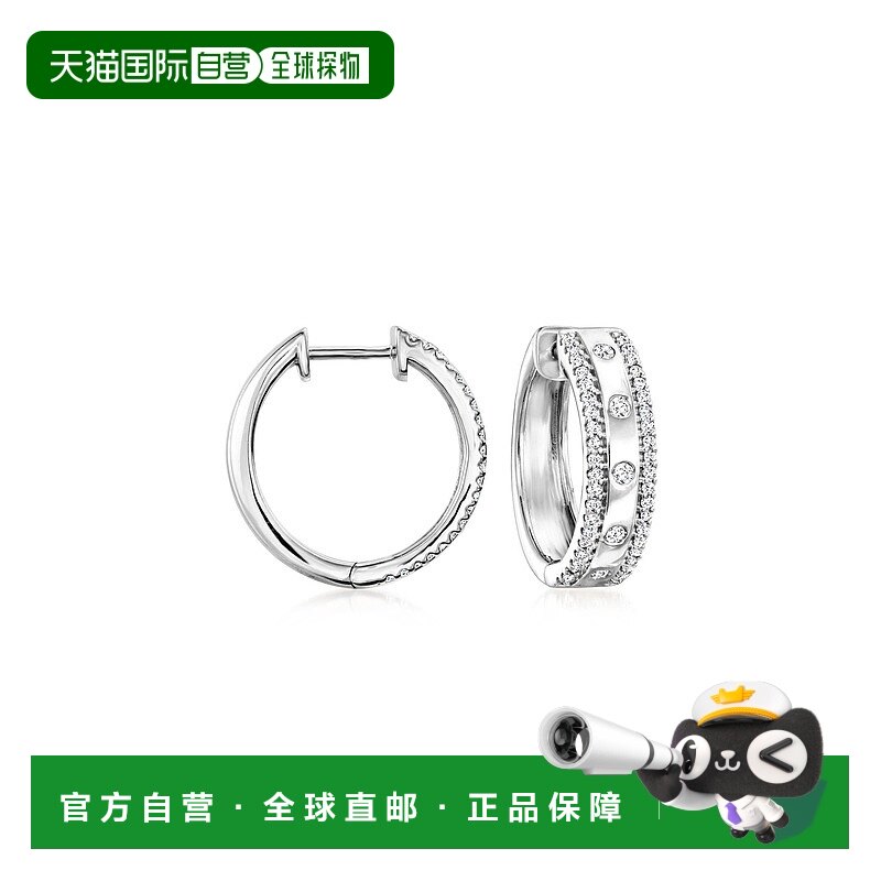 white One Size ��Ӫ Ross-Simons Diamond-Edge Hoop Earrings in Sterling Silv