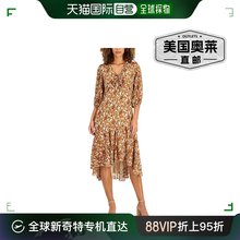 taylorPetites 女式 V 领小牛皮中长连衣裙 - 鲑鱼色/波森莓色 【