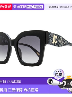 自营Just Cavalli女式方形蛇皮太阳镜SJC019K 0700黑色52mm-0700