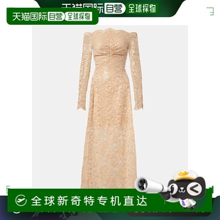 000984 香港直邮Rabanne 女士 珠片露肩蕾丝长款 连衣裙