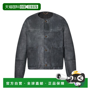 自营1h可退 欧洲直邮LV路易威登 男士深灰色绵羊毛皮老花图案外套