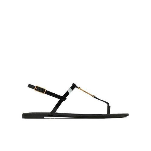 Saint Laurent CASSANDRA金色字母标志漆皮平底凉鞋 659817B8IKK