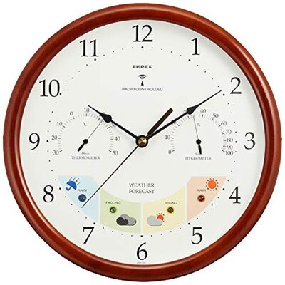 日本直邮EMPEX温湿度计BW-873天气预报电波挂钟日本棕27x27x5.4cm