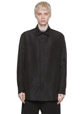 潮奢 Valentino 华伦天奴 男士 黑色真丝衬衫 1V3CIK998E5
