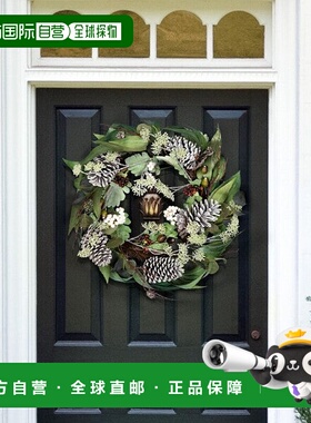 自营 safavieh人造 24 英寸桉树和浆果花环带松果 - 多 美国奥莱