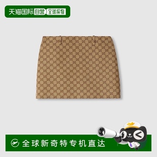 歐洲直郵Gucci古馳女士駱駝和烏木GG帆布迷你半身裙