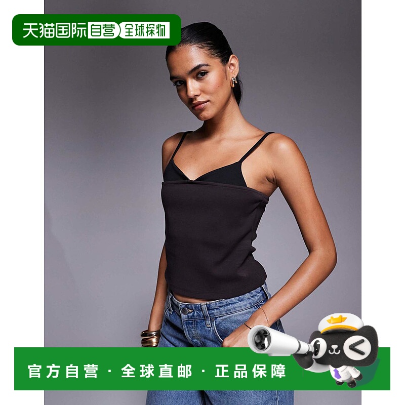 1h可退 香港直邮ASOS 女士 设计庞特布混纺纱布织棕色黑色上衣