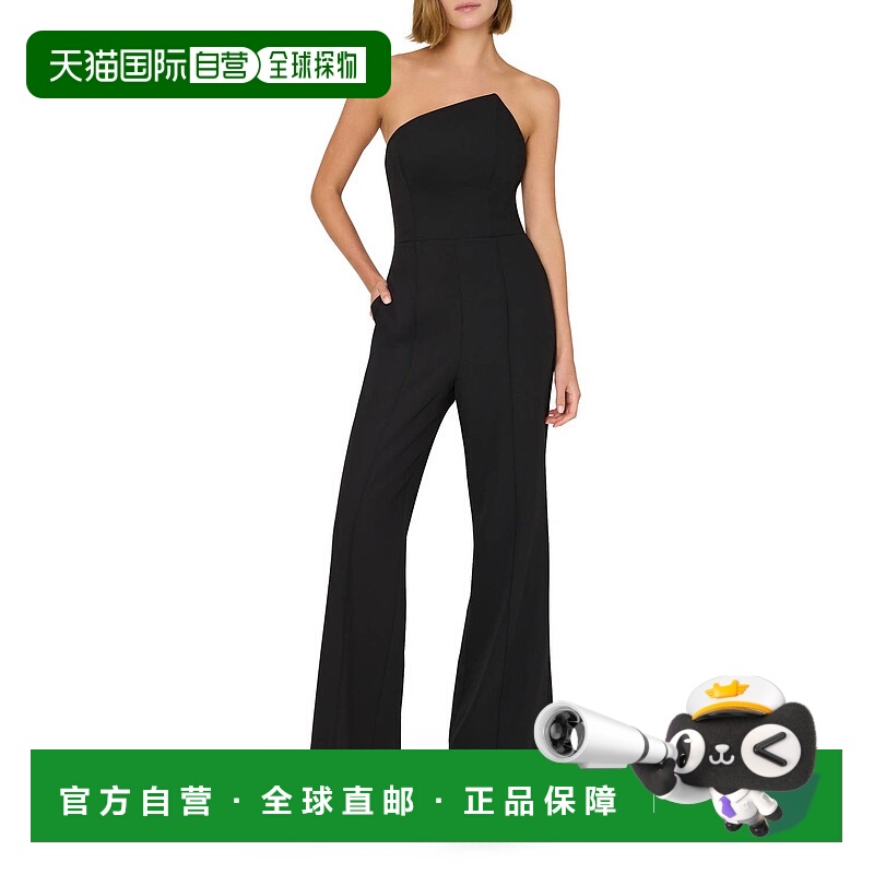 自营 millyAtlas Cady不对称无肩带宽腿连身裤，黑色 美国奥莱直