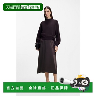 自营欧洲直邮Hugo Boss 女士深紫色羊毛半高领长袖连衣裙