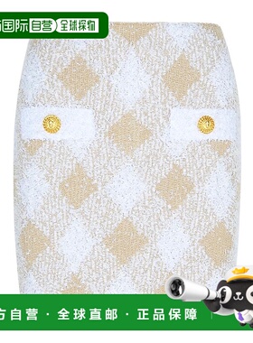 香港直邮Balmain 松紧腰半身裙 DF0LB015KH66