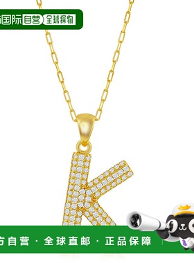 自营 simona纯银 Micro Pave CZ \'J\' 块首字母带回形针链 - 镀