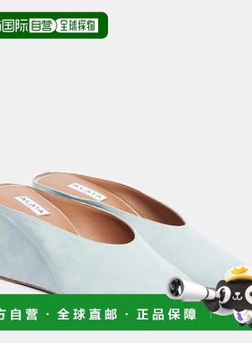 1h可退 香港直邮Alaia 女士 Cube 75 绒面革坡跟凉拖 blue蓝色 舒