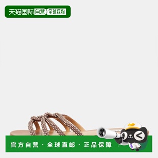 自营Aquazzura Brown Leather Crystal Embellish Flat Slide - b