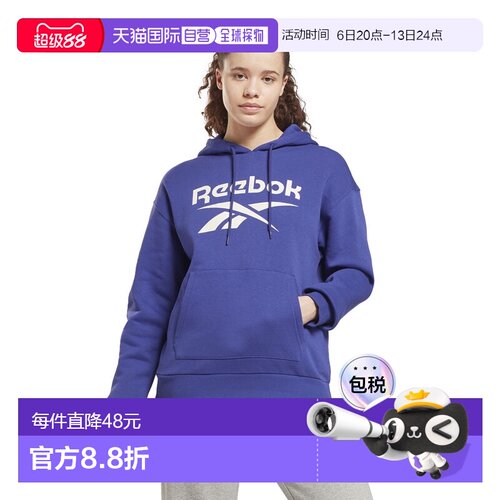 日本直邮Reebok BG860 Identity Logo 抓绒套头连帽衫（亮紫色）