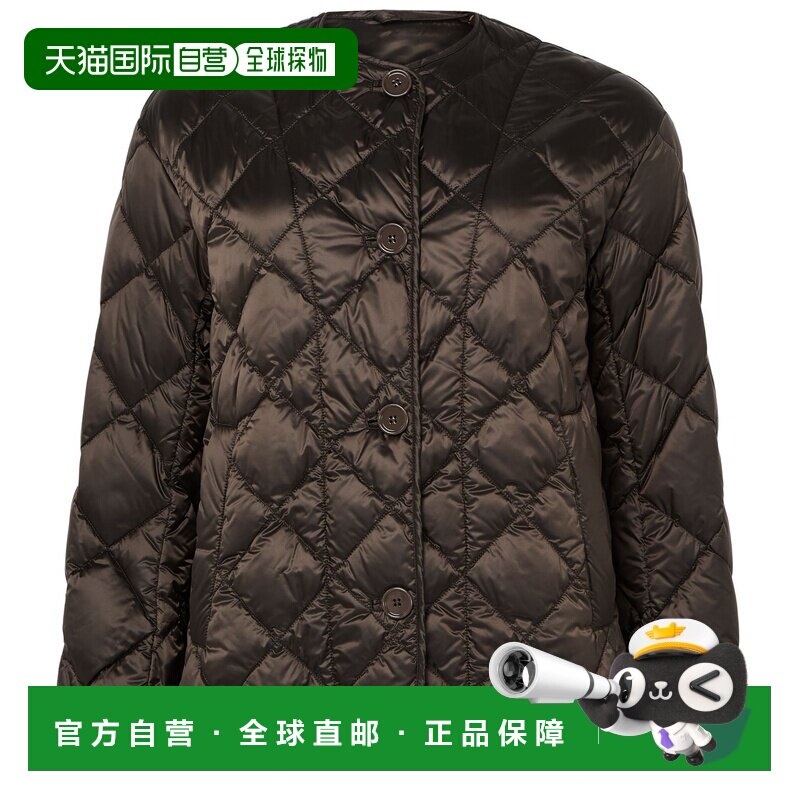 自营欧洲直邮MAX MARA 女士巧克力色聚酰胺菱格纹短款羽绒服