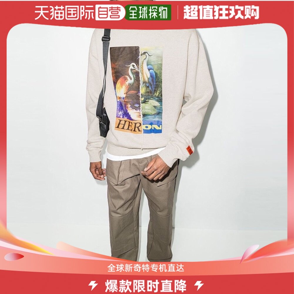 自营|heron preston仙鹤白鹭男士圆领卫衣白色图案印花装饰