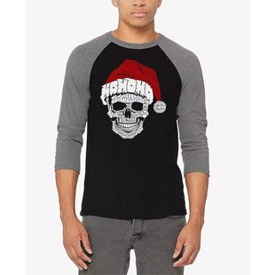 男士 Art 圣诞骷髅文字艺术拉格兰棒球T恤 Pop 美国直邮LA