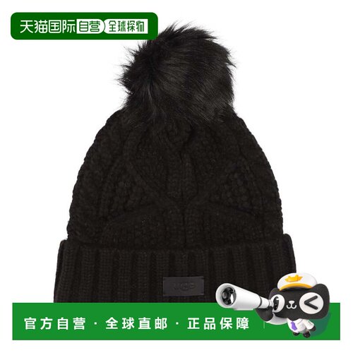 日本直邮W CABLE BEANIE WITH POM 针织帽 黑色