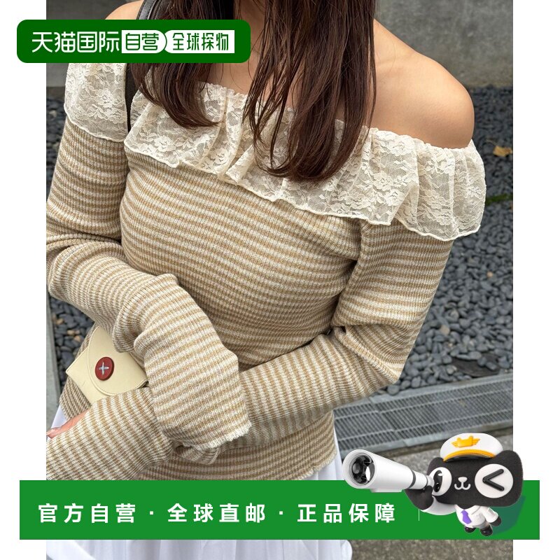 日本直邮CIAOPANIC 女装 蕾丝领亮丝条纹罗纹针织【付后1h可退】