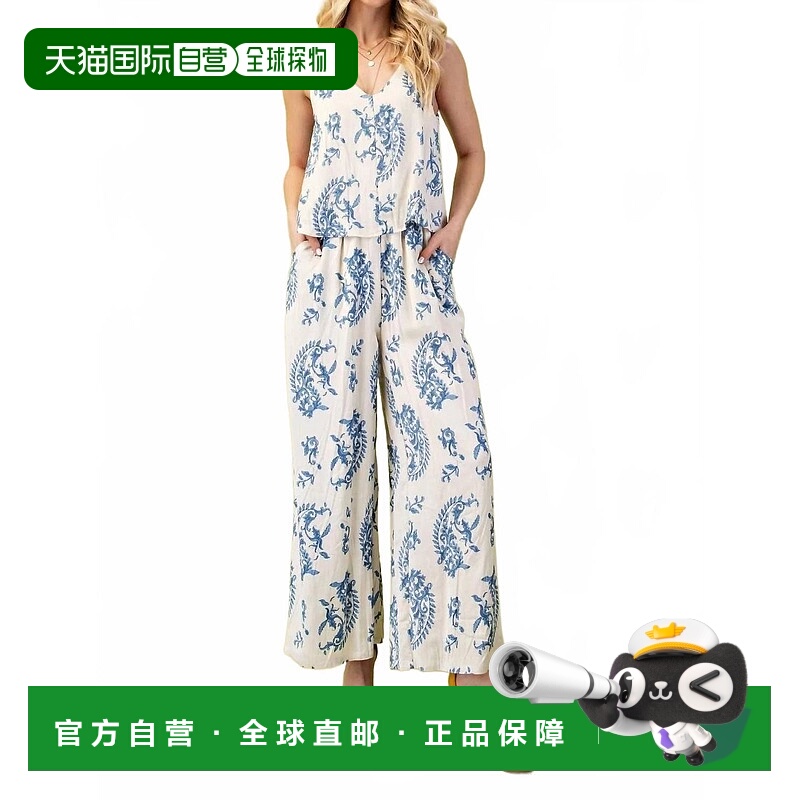 自营gigioFloral Set Jumpsuit With Shoulder Tie In Blue - blu
