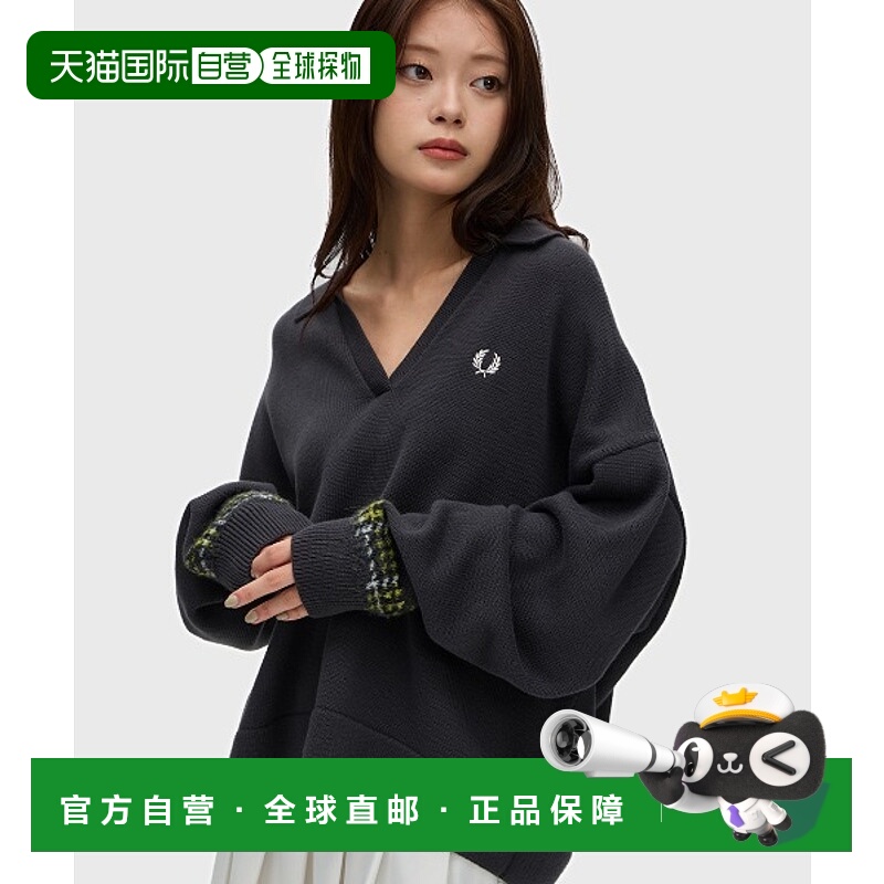 1h可退 日本直邮FRED PERRY 女装 宽松版型 纯棉针织开衫 千鸟格