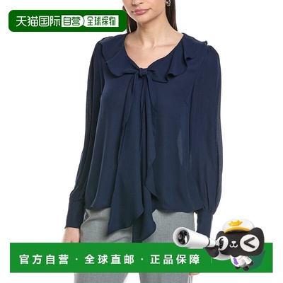 自营CeCe Ruffle Tie V-Neck Top - navy 美国奥莱直发