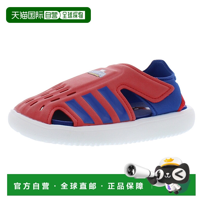 美国直邮Adidas阿迪达斯男童运动凉鞋红蓝拼色徽标魔术贴不露趾