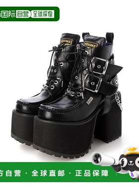 【日本直邮】yosuke女士厚底中靴黑色粗高跟链条系带针扣高帮