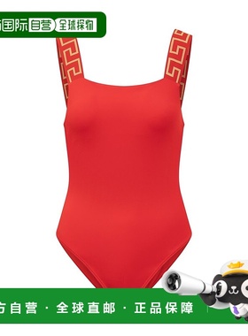 1h可退 香港直邮versace 范思哲 女士 红色 Greca Border 连衣泳