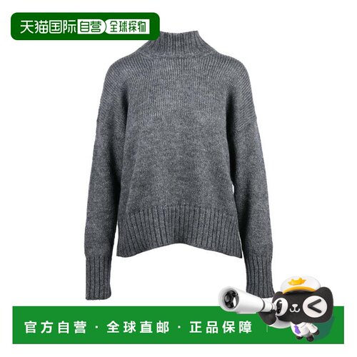 自营alpha studio仿领针织毛衣，精致棱纹纹理，轻松合身-灰色 美