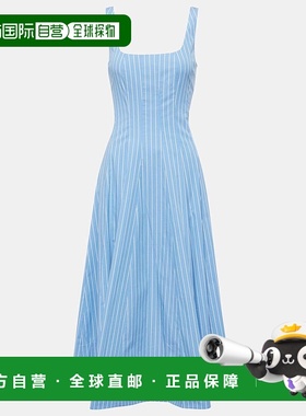 1h可退 香港直邮Staud 女士 Wells 细条纹棉府绸中长连衣裙 00140