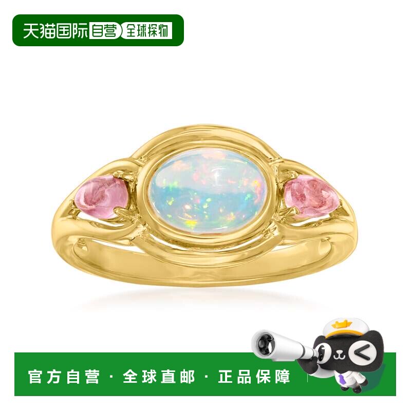 自营Ross-Simons 埃塞俄比亚蛋白石和粉红色碧玺戒指 18kt 金镀在
