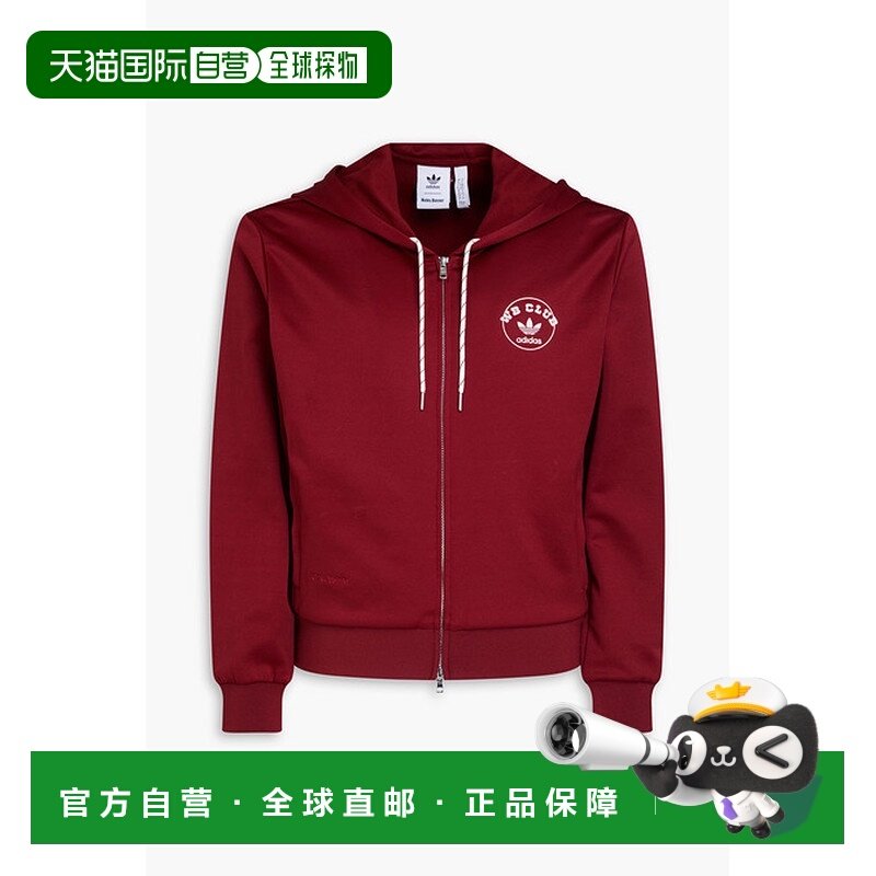 香港直邮Adidas 男士 植绒印花针织拉链连帽衫 JM8298CBURGU