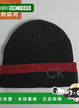 日本直邮Calvin Klein 针织帽 CK200006-600 男士黑色帽牌