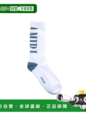 自营Amiri Vertical Logo Socks in White/Dusty Blue - white 美