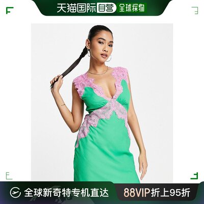 香港直邮潮奢 ASOS 女士slip dress 设计柔软迷你撞色蕾丝后细节