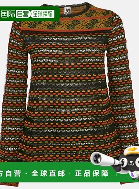 自营M Missoni Black/orange Pointelle Knit Long Sleeve Knit T