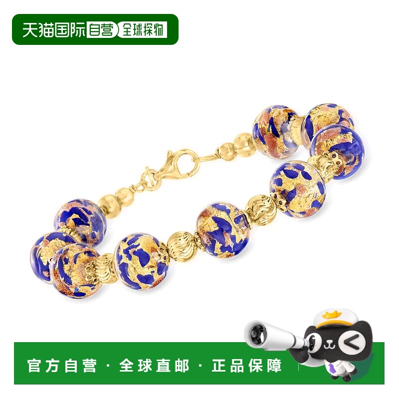 自营 Ross-Simons 18 克拉金意大利蓝色穆拉诺玻璃珠手链 - 7 英