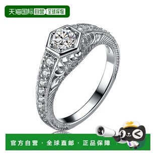 自营 genevive 925 纯银装饰艺术立方氧化锆几何雕刻密钉戒指 -