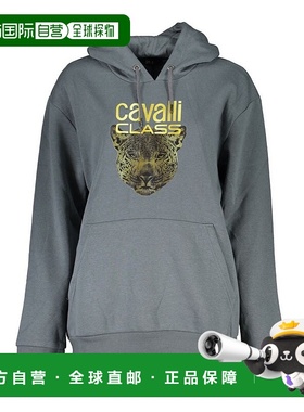自营 Cavalli Class光滑羊毛连帽女式运动衫-灰色 美国奥莱直发