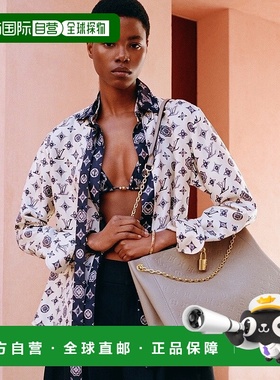 自营1h可退 欧洲直邮LV/路易威登 Anytime MM女士鸽子灰牛皮单肩