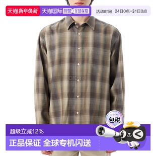 长袖 韩国直邮AURALEE A25AS01LC 棕蓝色格纹 衬 轻羊毛格纹衬衫