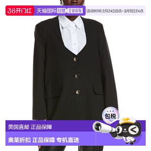 自营GANNI Drapey Melange Oversized Blazer - black 美国奥莱直
