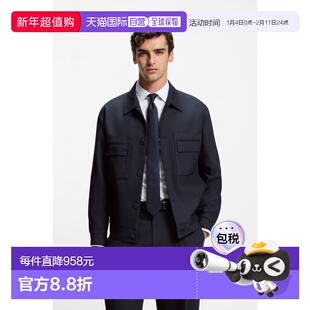 自营欧洲直邮Hugo Boss 男士深蓝色聚酯纤维修身版型西装外套